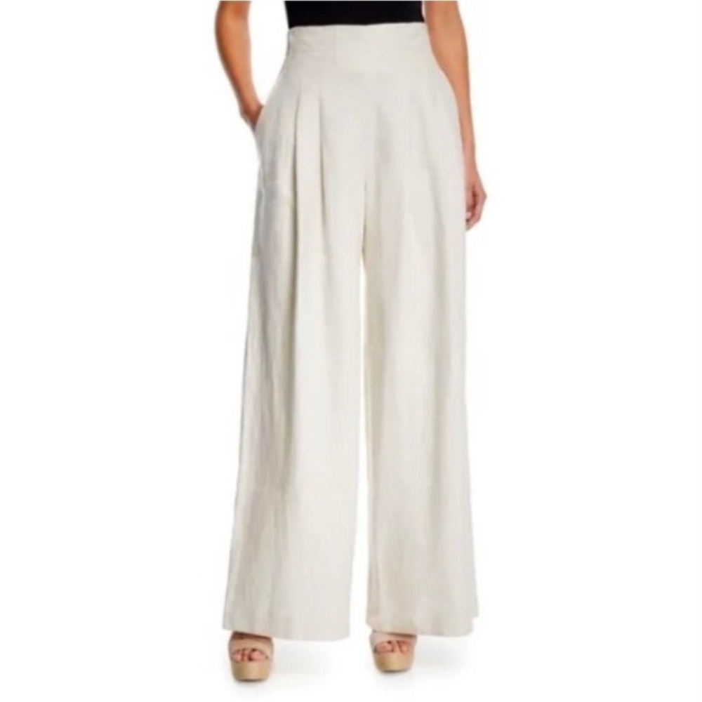 Lafayette 148 New York Elegant Cream Wide-Leg Pants- Stained